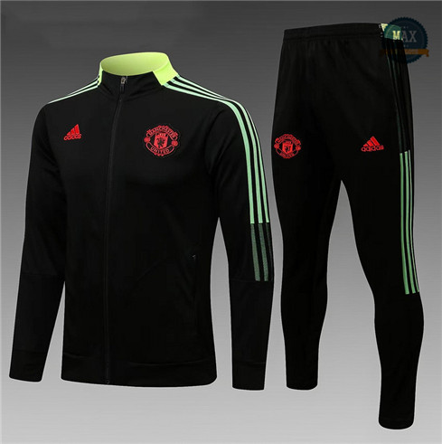 Max Veste Survetement foot Enfant Manchester United 2021/22 Noir/Vert