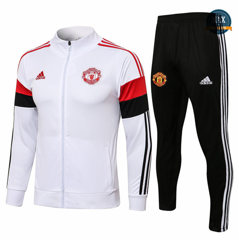 Max Veste Survetement foot Manchester United 2021/22 Blanc/Rouge/Noir Col Haut