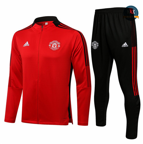 Max Veste Survetement foot Manchester United 2021/22 Rouge/Noir Col Haut