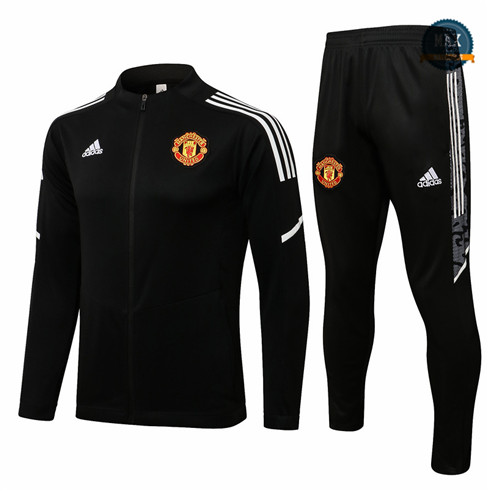 Max Veste Survetement foot Manchester United 2021/22 Noir/Blanc Col bas