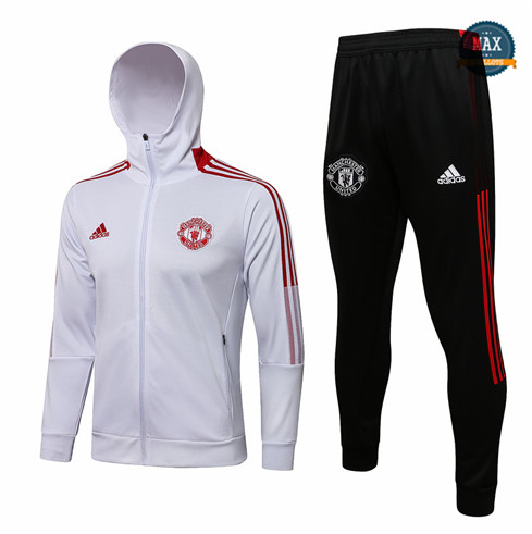 Max Veste Survetement foot à Capuche Manchester United 2021/22 Blanc/Rouge