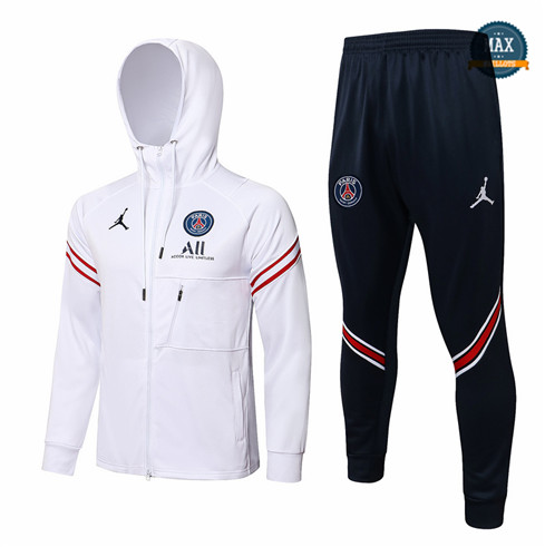 Max Veste Survetement foot à Capuche Jordan PSG 2021/22 Blanc