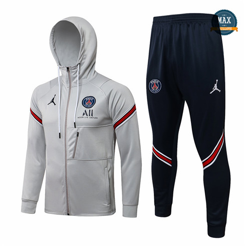 Max Veste Survetement foot à Capuche Jordan PSG 2021/22 gris clair