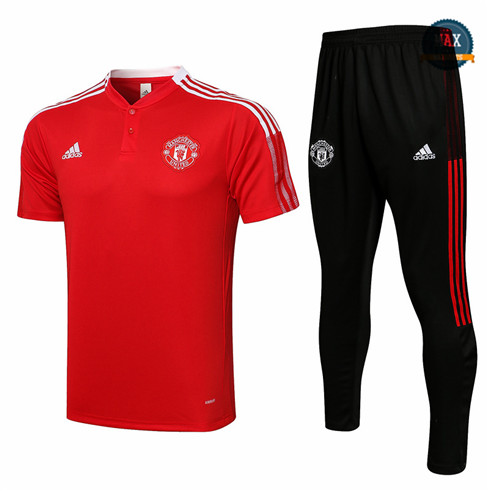 Max Maillot POLO Manchester United + Pantalon 2021/22 Training Rouge/Blanc