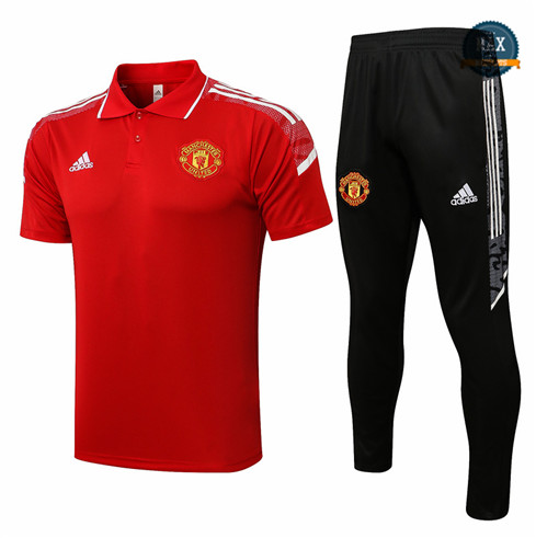 Max Maillot POLO Manchester United + Pantalon 2021/22 Training champions league Rouge/Blanc