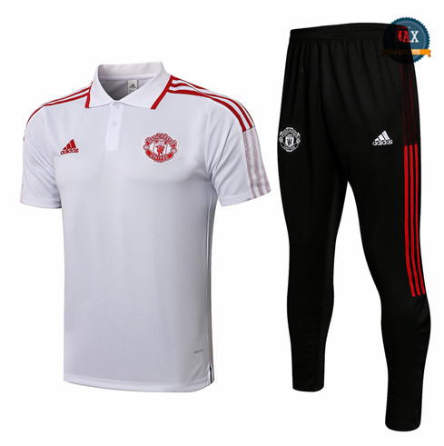 Max Maillot POLO Manchester United + Pantalon 2021/22 Training Blanc/Rouge