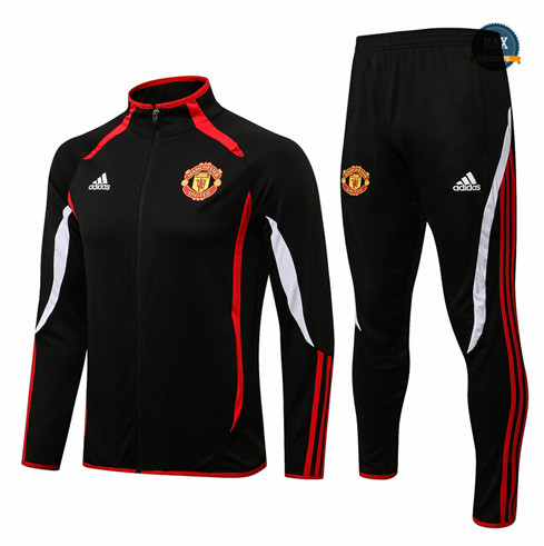 Max Veste foot Survetement foot Manchester United 2021/22 Noir/Blanc Col Haut