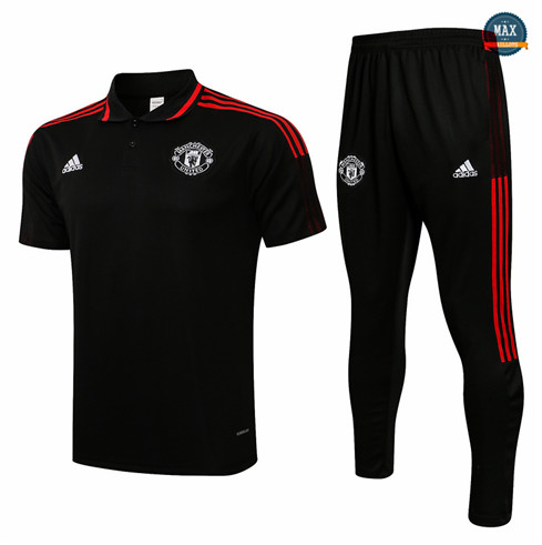 Max Maillots Foot Polo Manchester United + Pantalon 2021/22 Training Noir/Rouge