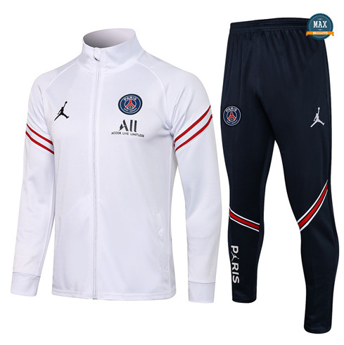 Max Veste Survetement PSG Jordan 2021/22 Blanc Col Haut
