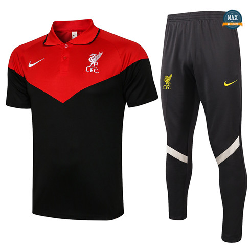 Max Maillot Polo Liverpool + Pantalon 2021/22 Training Rouge/Noir