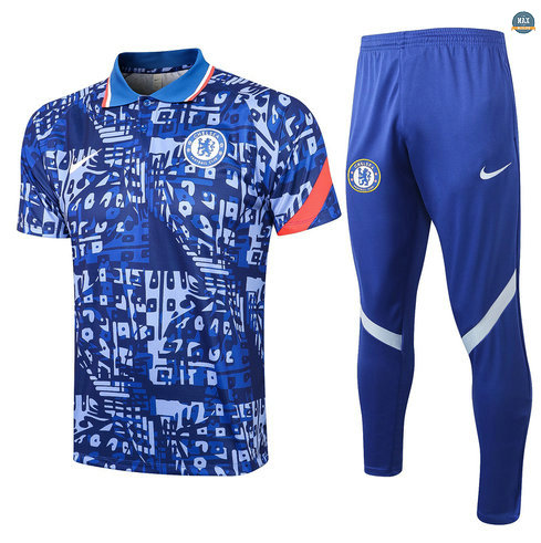 Max Maillot Polo Chelsea + Pantalon 2021/22 Training Bleu