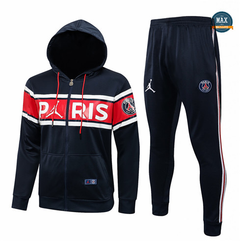 Max Veste Survetement Jordan PSG 2021/22 à Capuche Bleu Marine/ Rouge