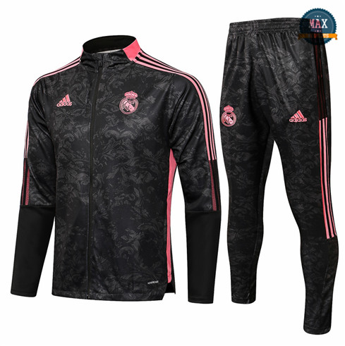 Max Veste Survetement Real Madrid Noir/Rouge 2021/22 Col Haut