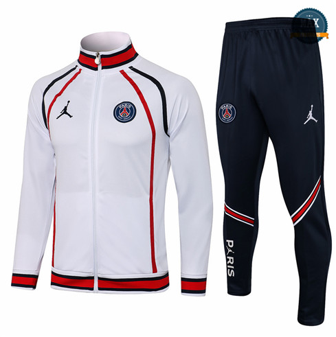 Max Veste Survetement Jordan PSG Blanc/Rouge 2021/22 Col Haut