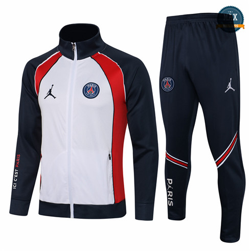 Max Veste Survetement Jordan PSG Blanc/Bleu Marine 2021/22 Col Haut