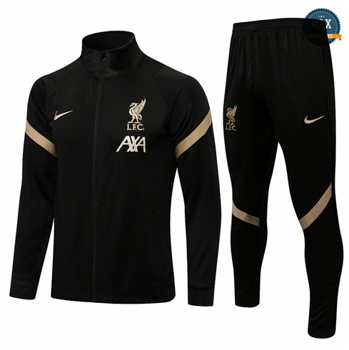 Max Veste Survetement Liverpool Noir 2021/22 Col Haut