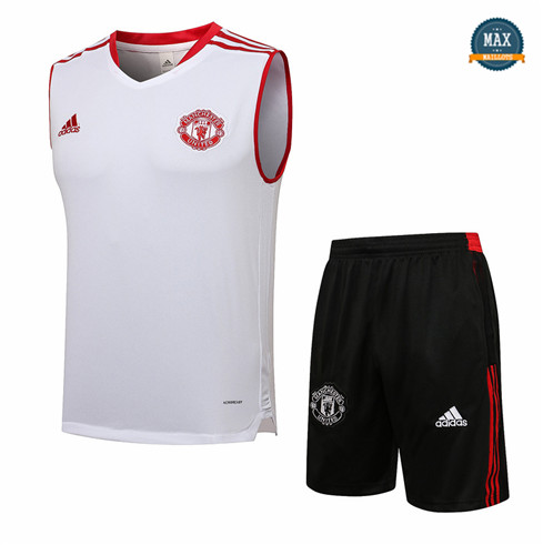 Max Maillots Manchester United Debardeur + Shorts 2021/22 Training Blanc/Rouge