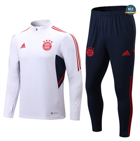 Max Maillots Survetement foot Bayern Munich 2022/23 Blanc/Noir M8055