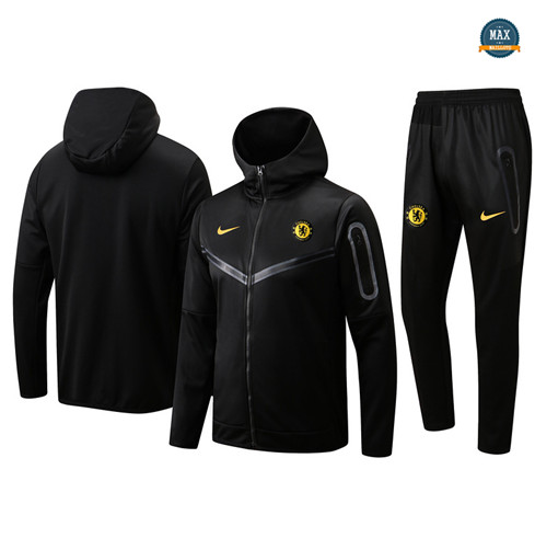 Max Maillots Veste Survetement foot à capuche Chelsea 2022/23 Noir M8198