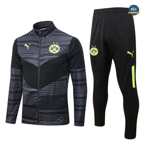 Max Maillots Veste Survetement foot Borussia Dortmund 2022/23 Noir/Gris M8065