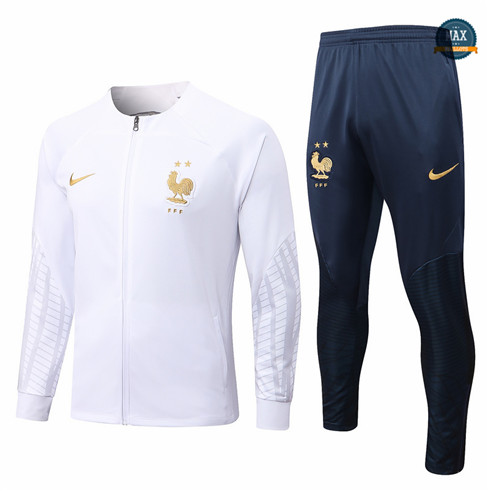 Max Maillots Veste Survetement foot France 2022/23 Blanc/Bleu Marine M8164