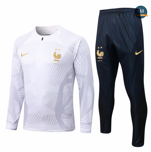 Max Maillots Survetement foot France 2022/23 Blanc/Noir M8168