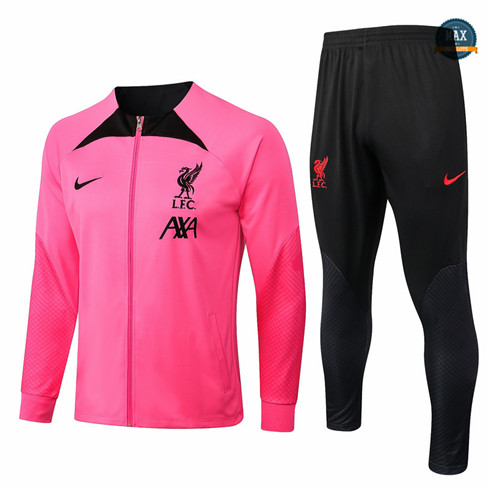 Max Maillots Veste Survetement foot Liverpool 2022/23 Rose/Noir M8204