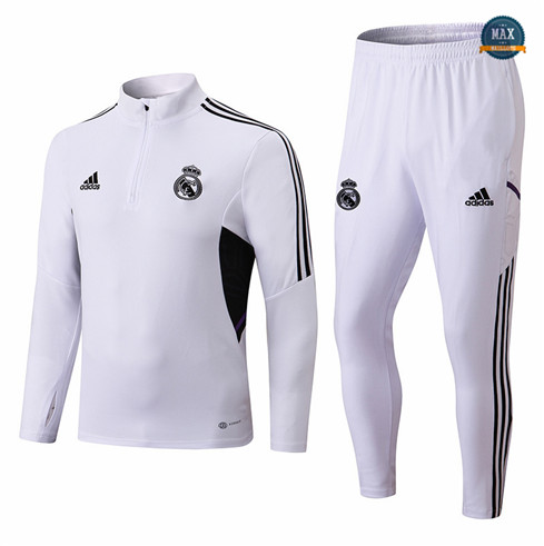 Max Maillots Survetement foot Real Madrid 2022/23 Blanc/Noir M8090