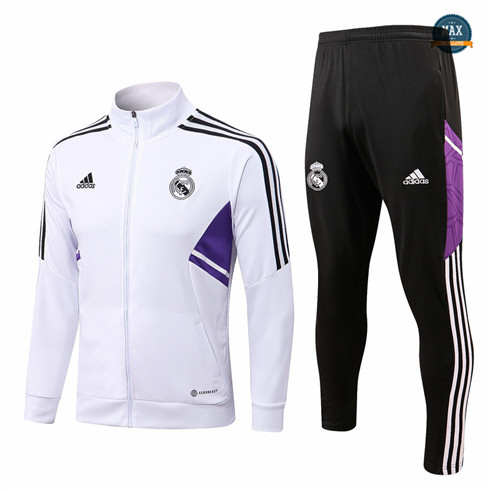 Max Maillots Veste Survetement foot Real Madrid 2022/23 Blanc/Noir M8101