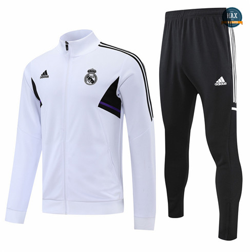 Max Maillots Veste Survetement foot Real Madrid 2022/23 Blanc/Noir M8103