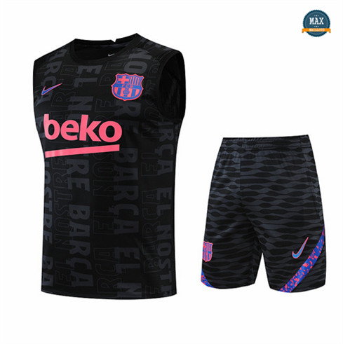 Max Maillots Barcelone Debardeur + Shorts 2022/23 Training de Foot Noir M8412