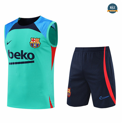 Max Maillots Barcelone Debardeur + Shorts 2022/23 Training de Foot Vert/Bleu Marine M8413