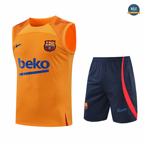 Max Maillots Barcelone Debardeur + Shorts 2022/23 Training de Foot Orange/Bleu Marine M8414