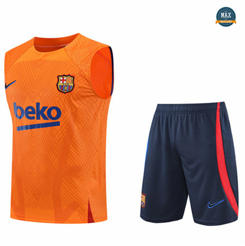 Max Maillots Barcelone Debardeur + Shorts 2022/23 Training de Foot Orange/Bleu Marine M8418