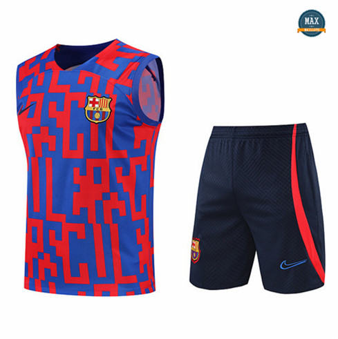 Max Maillots Barcelone Debardeur + Shorts 2022/23 Training de Foot Rouge/Bleu/Bleu Marine M8419
