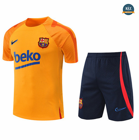 Max Maillots Barcelone + Shorts 2022/23 Training de Foot Orange/Bleu Marine M8424