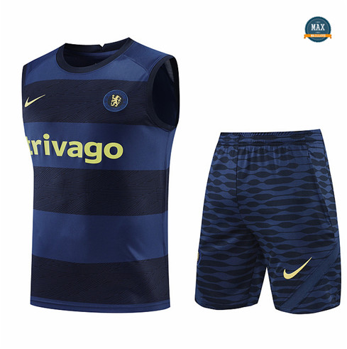 Max Maillots Chelsea Debardeur + Shorts 2022/23 Training de Foot Bleu Marine M8528