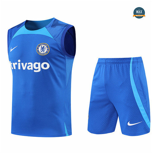 Max Maillots Chelsea Debardeur + Shorts 2022/23 Training de Foot Bleu M8529