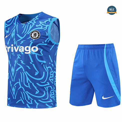 Max Maillots Chelsea Debardeur + Shorts 2022/23 Training de Foot Bleu M8530