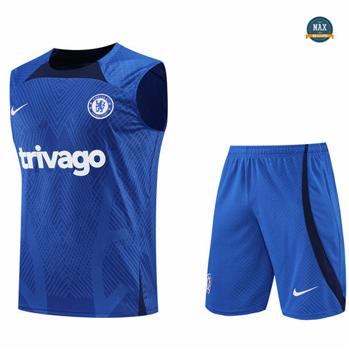 Max Maillots Chelsea Debardeur + Shorts 2022/23 Training de Foot Bleu M8532