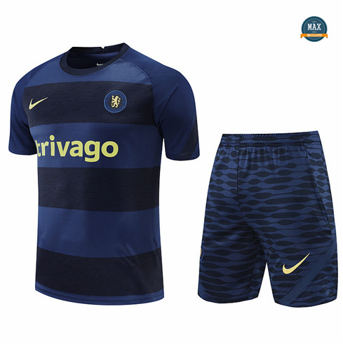 Max Maillots Chelsea + Shorts 2022/23 Training de Foot Bleu Marine M8536