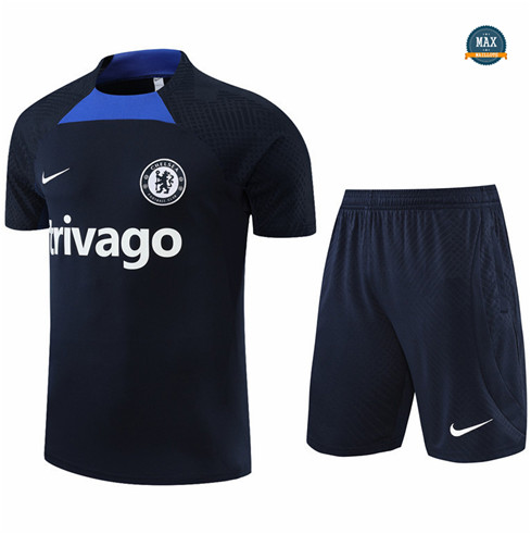 Max Maillots Chelsea + Shorts 2022/23 Training de Foot Bleu Marine M8539