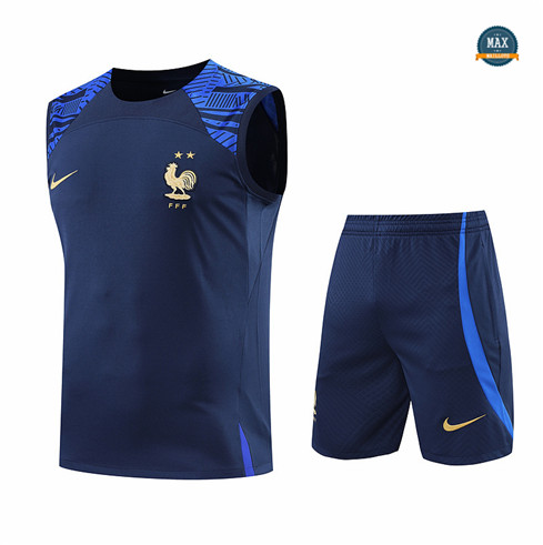 Max Maillots France Debardeur + Shorts 2022/23 Training de Foot Bleu Marine M8500