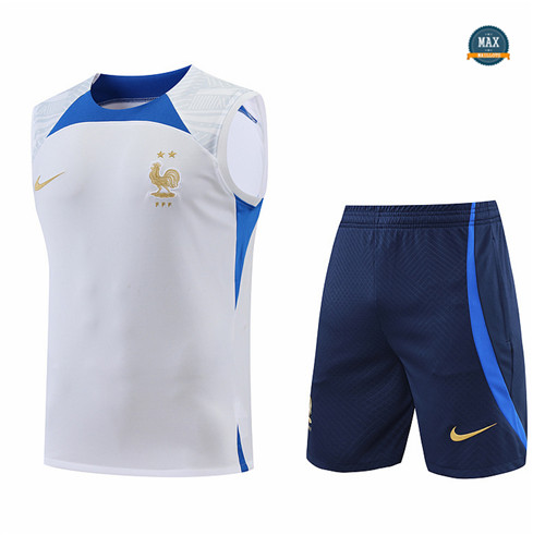 Max Maillots France Debardeur + Shorts 2022/23 Training de Foot Blanc/Bleu Marine M8502