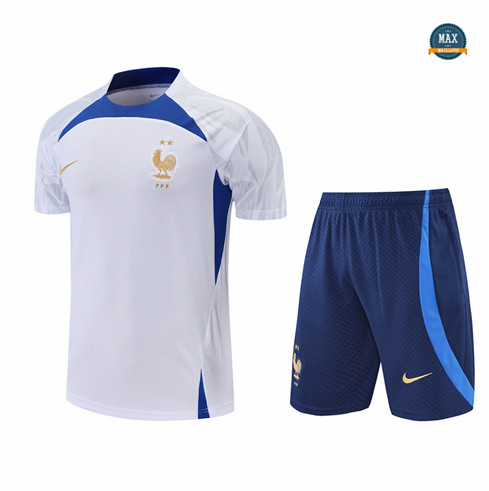 Max Maillots France + Shorts 2022/23 Training de Foot Blanc/Bleu M8503