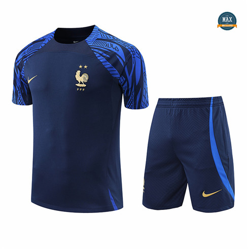 Max Maillots France + Shorts 2022/23 Training de Foot Bleu Marine M8504