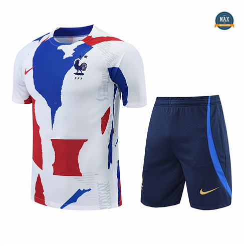 Max Maillots France + Shorts 2022/23 Training de Foot Blanc/Bleu Marine M8505