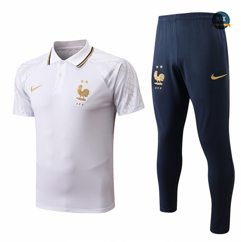 Max Maillots polo France Training Pantalon de Foot 2022/23 Blanc/Bleu Marine M8508