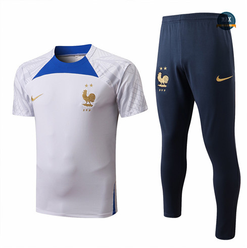 Max Maillots France Training Pantalon de Foot 2022/23 Blanc/Bleu Marine M8509