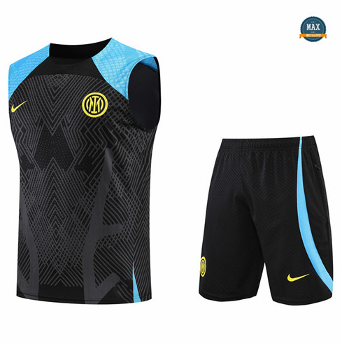 Max Maillots Inter Milan Debardeur + Shorts 2022/23 Training de Foot Noir M8580